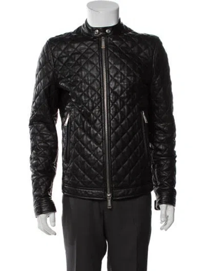 Pre-owned Dsquared2 Lamb Leather Moto Jacket In Gray