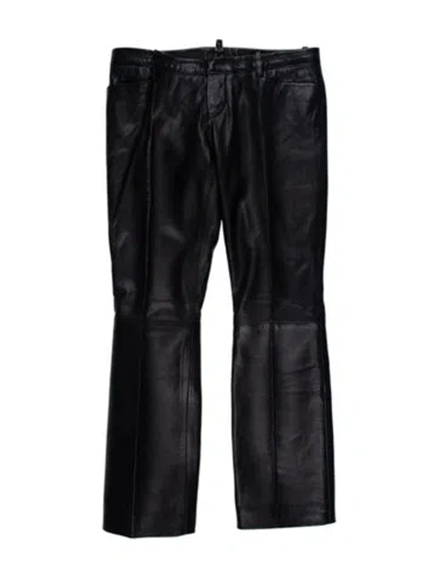 Pre-owned Dsquared2 Lamb Leather Straight Leg Pants In Black