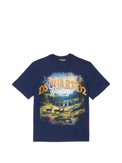 Dsquared2 Kids' Landscape-print T-shirt In Blue