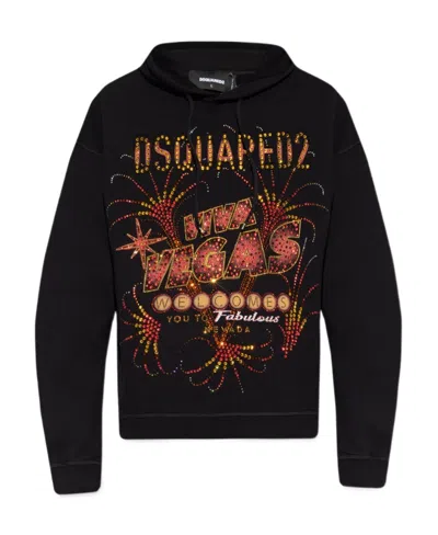 Dsquared2 Las Vegas Print Cotton Hoodie In Black
