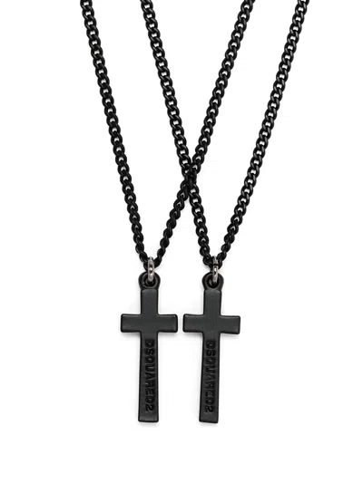 Dsquared2 Layered Cross Pendant Necklace In Black