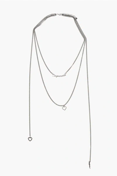 Dsquared2 Layered Metal Necklace With Charms In Silver