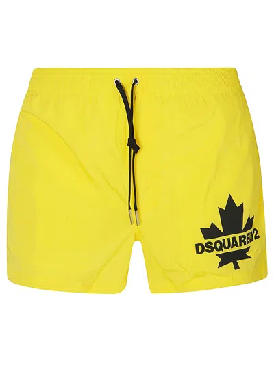 Dsquared2 Leaf Logo Print Swim Shorts In Yellow
