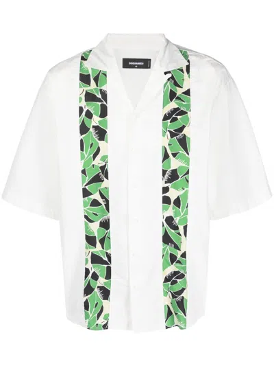 Dsquared2 Leaf-print Short-sleeve Shirt In White