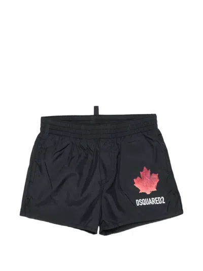 Dsquared2 Babies' Leaf-print Swim Shorts In Black
