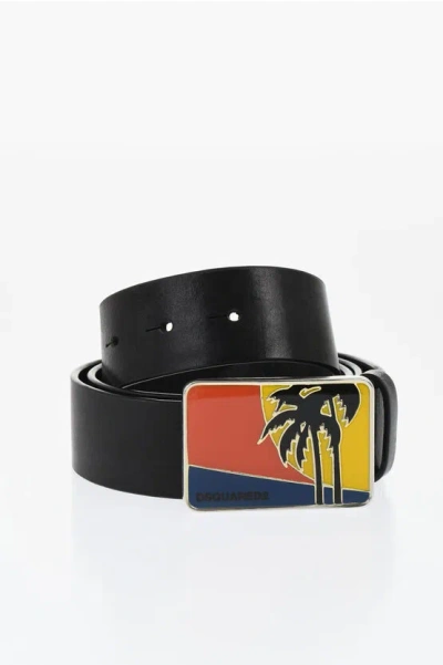 Dsquared2 Leather Aloha Spirit Belt With Enamelled Buckle 35mm