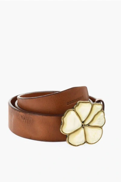 Dsquared2 Leather Aloha Spirit Belt With Flower-shaped Buckle 30mm