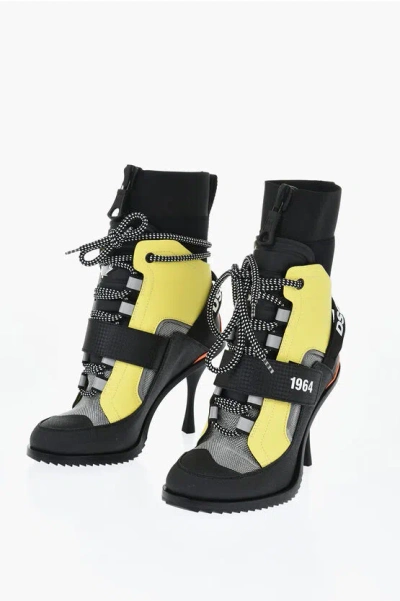 Dsquared2 Leather And Fabric Ankle Boots Techno Hiking With Bicolor La In Black