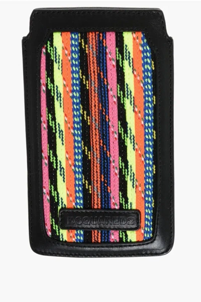 Dsquared2 Leather And Fabric Smartphone Cover In Multi