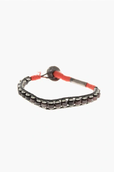 Dsquared2 Leather And Metal Bracelet With Fabric Detail
