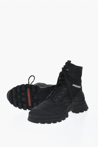 Dsquared2 Leather And Nylon Combat Boots With Contrast Logo In Black