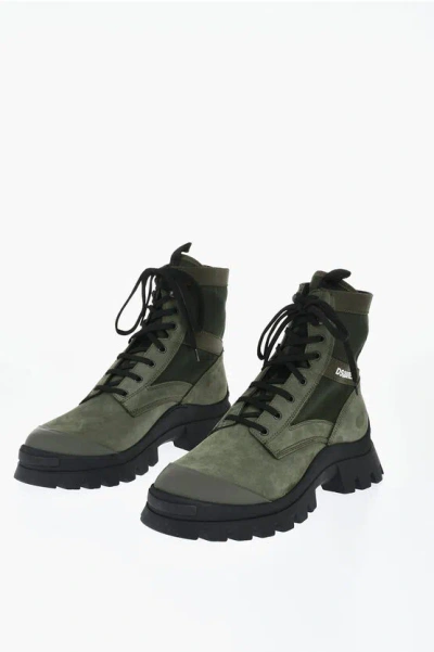 Dsquared2 Leather And Nylon Combat Boots With Contrast Logo In Multi