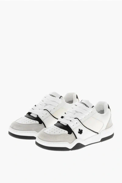 DSQUARED2 LEATHER AND SUEDE SPIKER LOW-TOP SNEAKERS