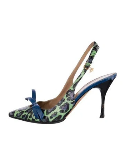 Pre-owned Dsquared2 Leather Animal Print Slingback Pumps In Blue