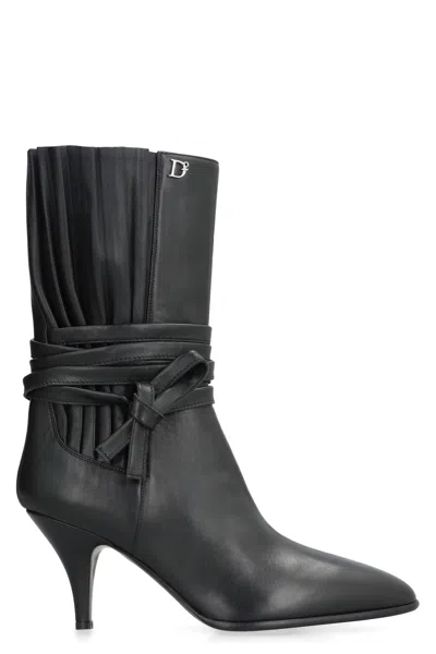 Dsquared2 Leather Ankle Boots In Black