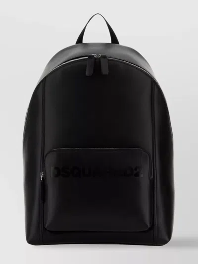 Dsquared2 Leather Backpack With Front Zip Pocket In Black