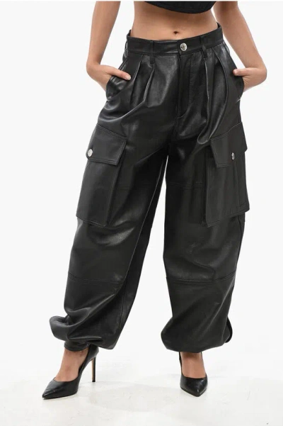 Dsquared2 Leather Baggy Fit Cargo Pants In Black