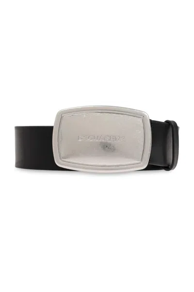 Dsquared2 Leather Belt In Nero/vintage Palladium