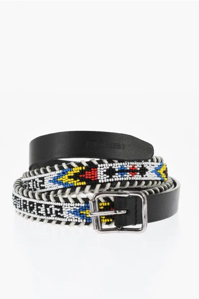 Dsquared2 Leather Belt Embellished With Beads 20mm