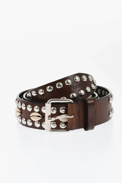 Dsquared2 Leather Belt Embellished With Studs And Shells 35mm