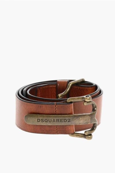 Dsquared2 Leather Belt With Anchor Logo Buckle 40mm In Brown