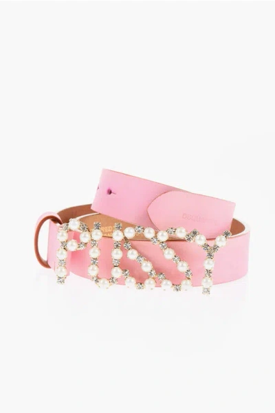 Dsquared2 Leather Belt With Buckle Embellished With Crystals And Beads