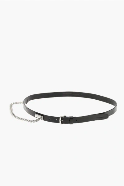 Dsquared2 Leather Belt With Chain Detail 25mm In Black