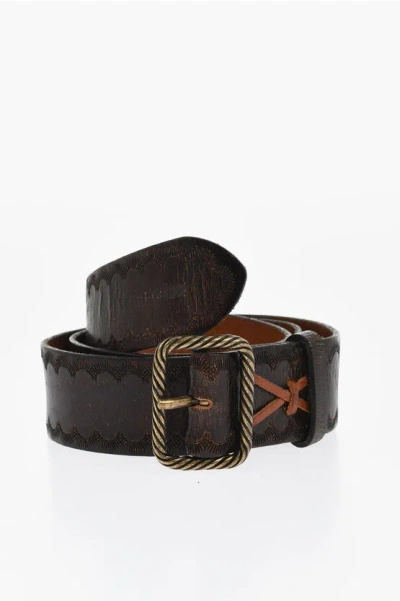Dsquared2 Leather Belt With Embossed Decorative Motif 40mm