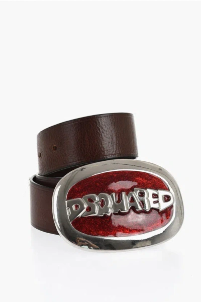 Dsquared2 Leather Belt With Glittered Buckle 40mm