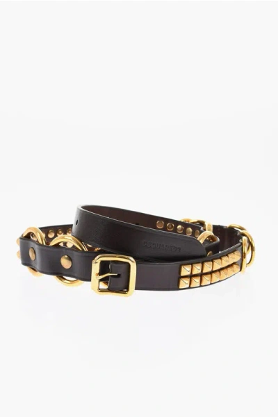 Dsquared2 Leather Belt With Gold-tone Studs 25 Mm In Black