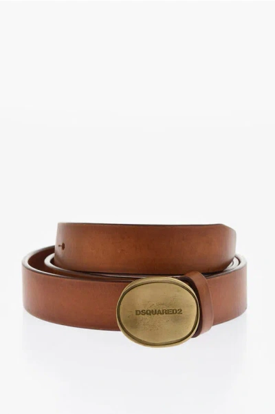 Dsquared2 Leather Belt With Golden Buckle 25mm