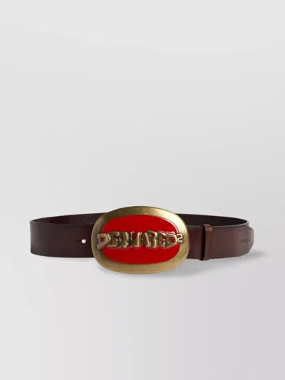 Dsquared2 Leather Belt With Logo Buckle Detail In Brown