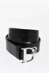 Dsquared2 Solid Color Leather Belt With Logoed Anchor Buckle 30mm In Black