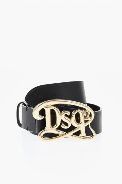 Dsquared2 Leather Belt With Logoed Metal Buckle 35mm