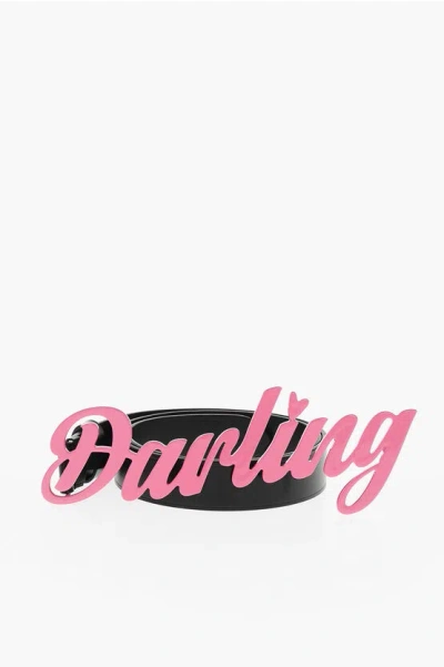 Dsquared2 Leather Belt With Maxi Plate 20mm In Metallic