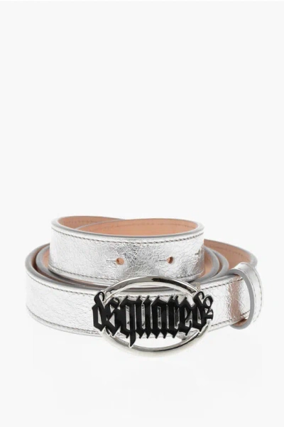 Dsquared2 Leather Belt With Metallic Crackle Effect 30mm In Silver