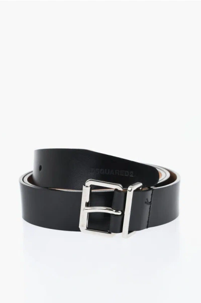 Dsquared2 Leather Belt With Silver-tone Buckle 30mm In Black