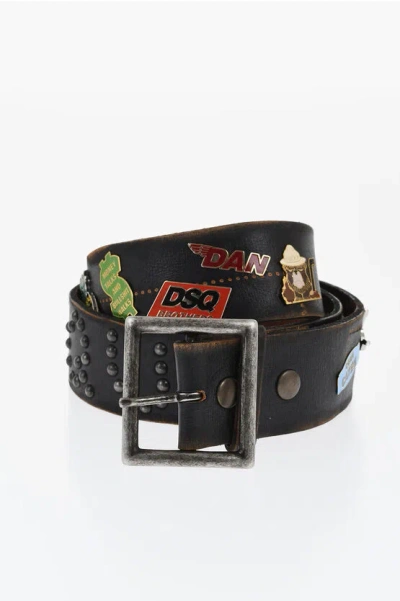 Dsquared2 Leather Belt With Studs And Metal Decorations 40mm