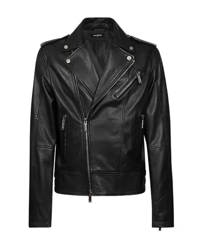 Dsquared2 Leather Biker Jacket In Black