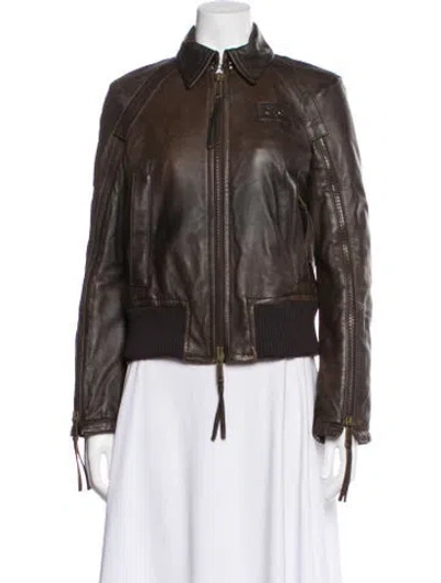 Pre-owned Dsquared2 Leather Biker Jacket In Brown
