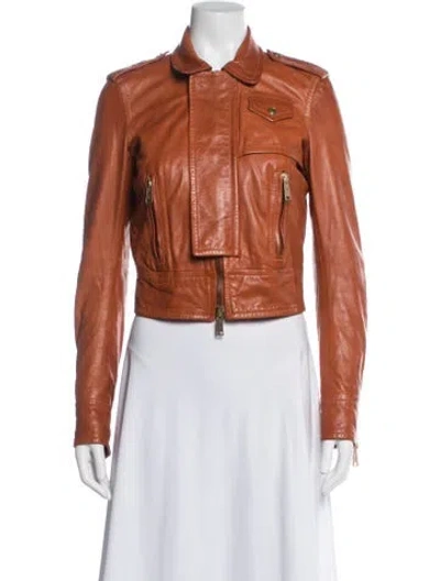 Pre-owned Dsquared2 Leather Biker Jacket In Orange