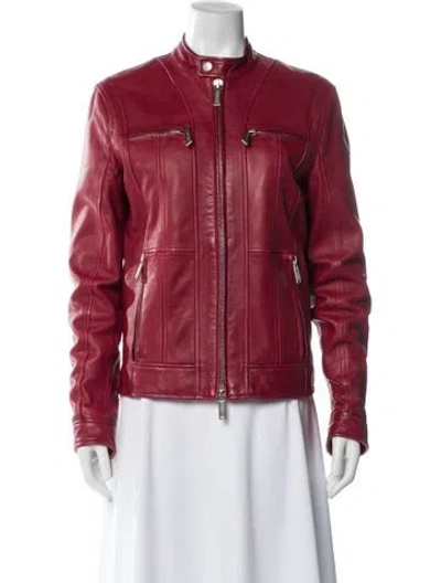 Pre-owned Dsquared2 Leather Biker Jacket In Red
