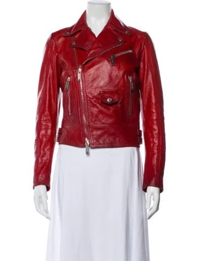 Pre-owned Dsquared2 Leather Biker Jacket In Red