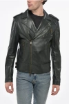 Dsquared2 Leather Biker Jacket With Logoed Buttons In Black