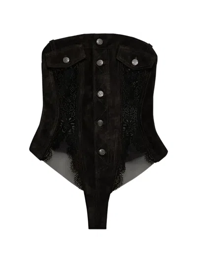 Dsquared2 Leather Bodysuit In Black