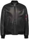 Dsquared2 Black Lambskin Jacket With Ribbed Collar In Black
