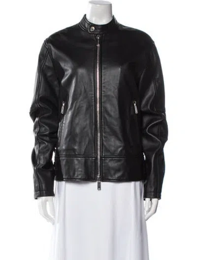 Pre-owned Dsquared2 Leather Bomber Jacket In Black