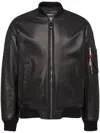Dsquared2 Leather Jacket With Logoed Slider In Black