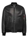 Dsquared2 Black Lambskin Jacket With Ribbed Collar In Black