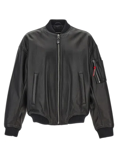 Dsquared2 Leather Bomber Jacket In Black